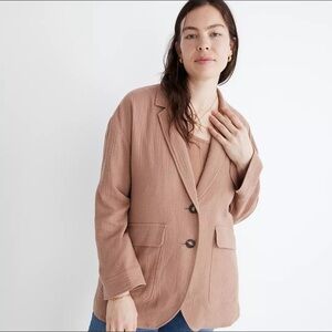 Madewell Relaxed Women's Larsen Cotton Linen 1X Button Front Blazer Jacket EUC